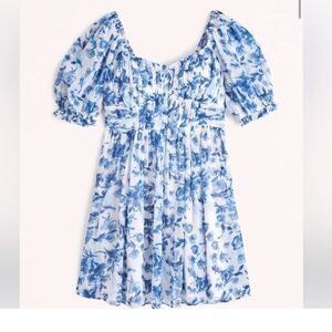 Abercrombie Ruched Ruffle Puff Sleeve Mini Dress Navy Floral Women’s Petite XXS